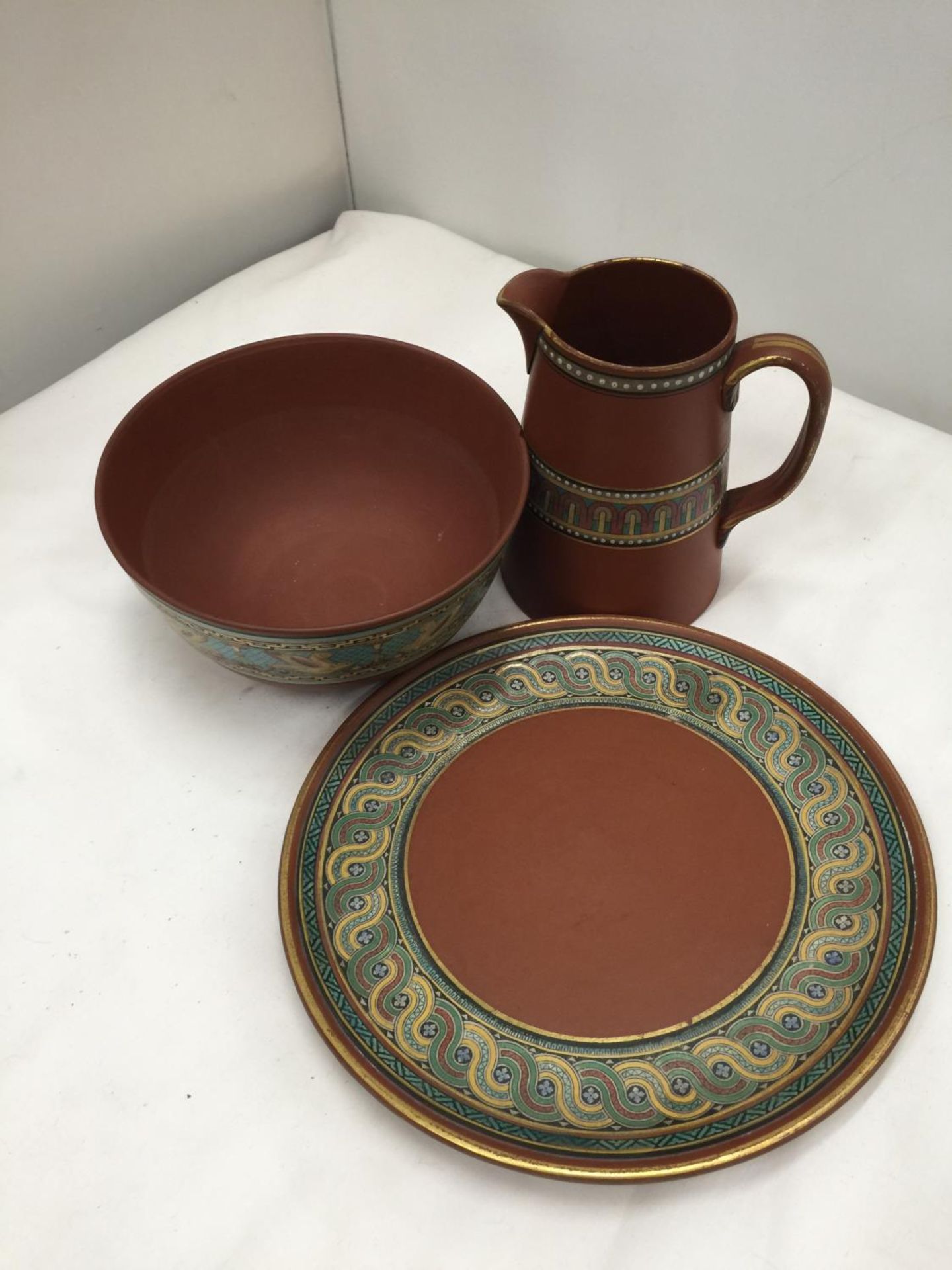 THREE PIECES OF PATTERNED TERRACOTA POTTERY - Image 2 of 4