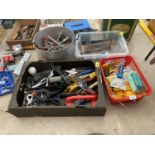 A LARGE ASSORTMENT OF TOOLS AND HARDWARE TO INCLUDE SPANNERS, PLIERS AND A POT RIVOTER ETC