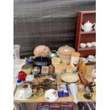 AN ASSORTMENT OF ITEMS TO INCLUDE PLACE MATS, COFFEE CADDIES AND A BREAD BIN ETC