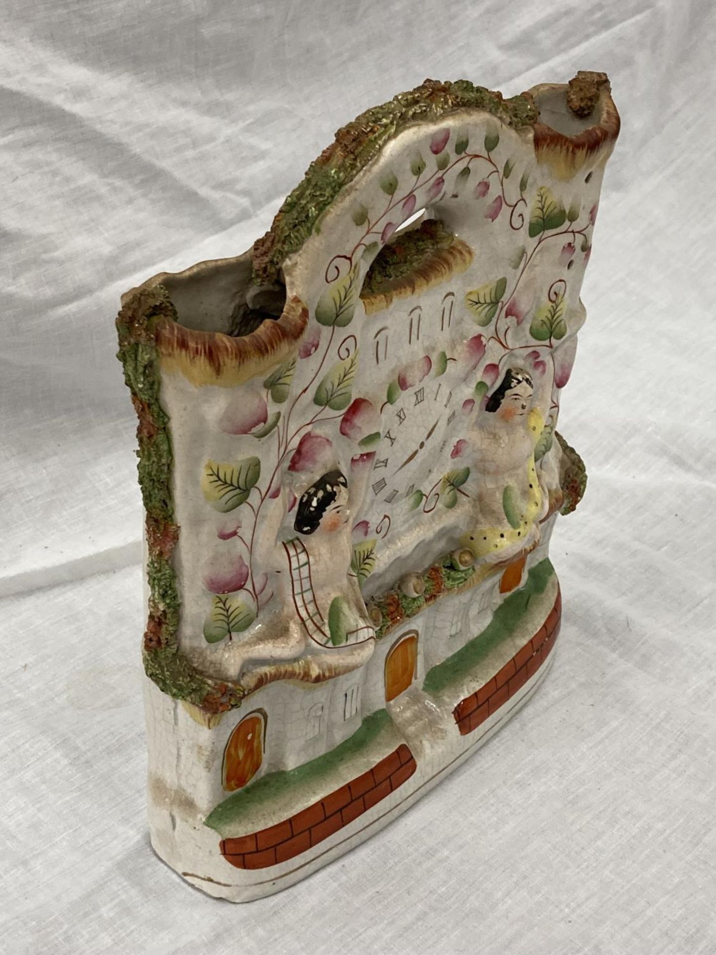 A CIRCA 19TH CENTURY STAFFORDSHIRE FLATBACK SPILL VASE 'THE CLOCK TOWER' HEIGHT 28CM - Image 4 of 6