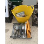 AN ASSORTMENT OF TOOLS TO INCLUDE A BENCH CIRCULAR SAW AND AN ASSORTMENT OF CHISELS ETC