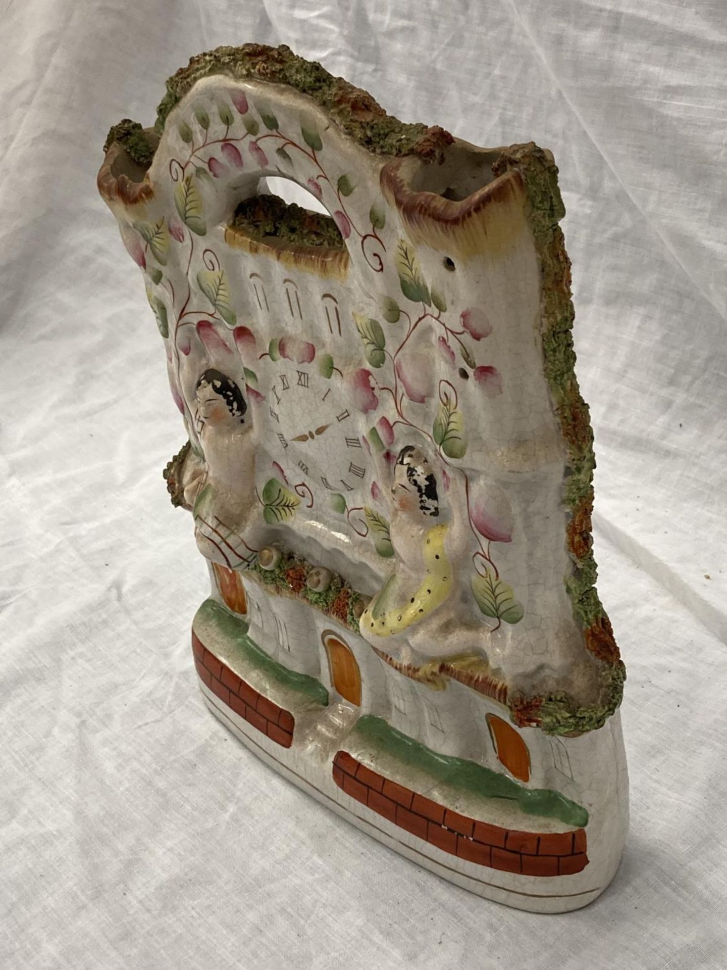 A CIRCA 19TH CENTURY STAFFORDSHIRE FLATBACK SPILL VASE 'THE CLOCK TOWER' HEIGHT 28CM - Image 3 of 6