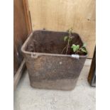 A VINTAGE CAST IRON SQUARE PLANTER