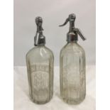 TWO VINTAGE SODA SYPHONS WITH METAL TOPS, STYLE AND WINCH, MAIDSTONE AND MEDWAY MINERAL WATERS,