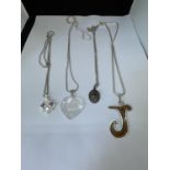 FOUR MARKED SILVER NECKLACES WITH PENDANTS