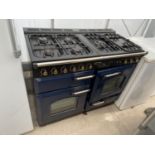 A BLUE AND BLACK RANGEMASTER GAS OVEN AND HOB
