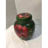 A MOORCROFT HIBISCUS ON GREEN GINGER JAR