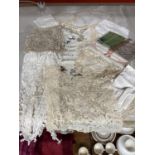A QUANTITY OF LACE TO INCLUDE SCARVES AND MATS, HANDKERCHIEVES ETC