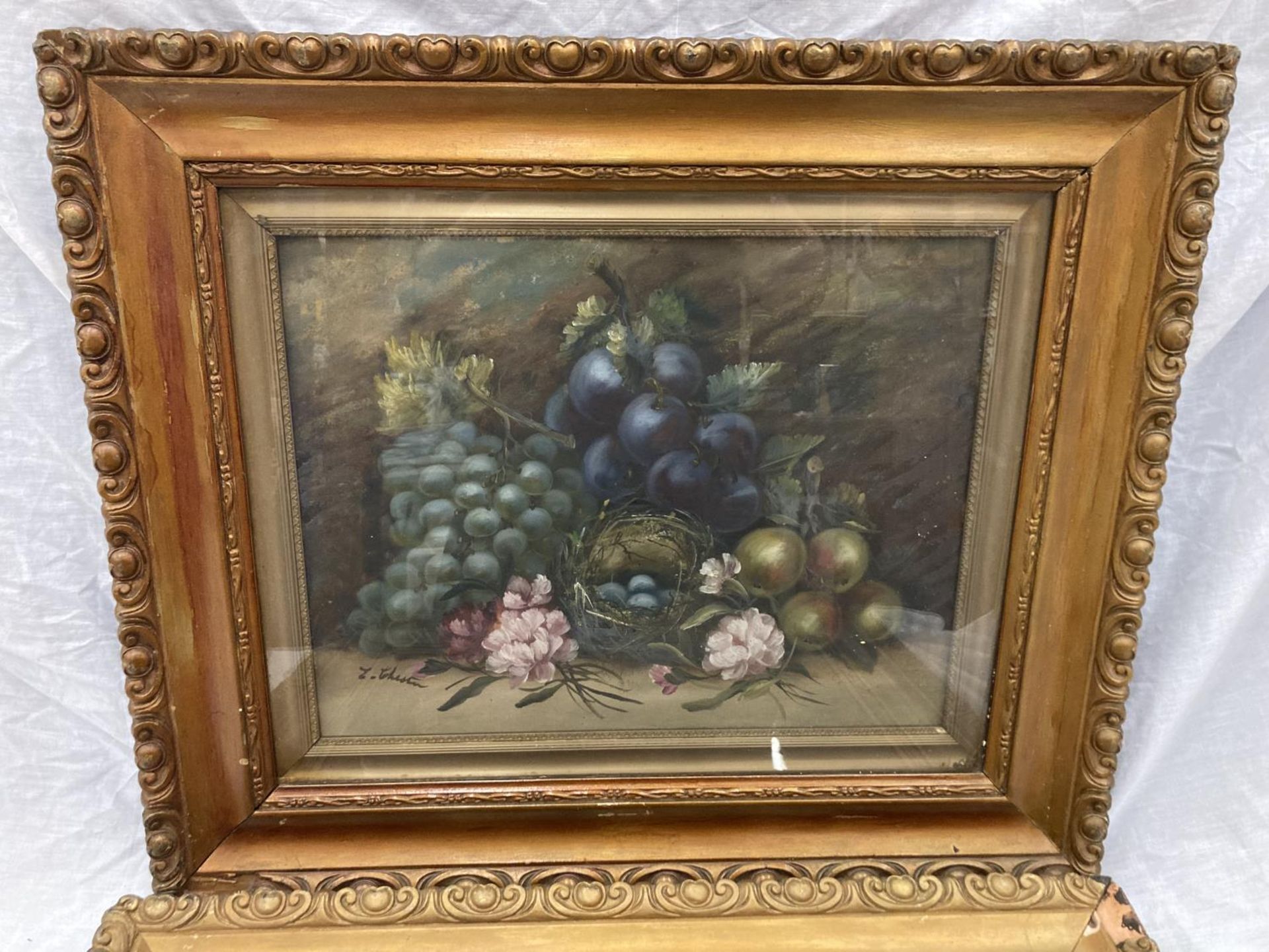 TWO OIL ON BOARD STILL LIFE PAINTINGS OF FLOWERS AND FRUIT, SIGNED BY EVELYN CHESTER (1875 - - Image 2 of 5