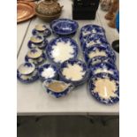A QUANTITY OF BLUE AND WHITE POTTERY TO INCLUDE ALFRED MEAKIN 'RICHMOND' PLATES, BOWLS,CUPS,