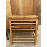 A VINTAGE THREE TIER VAULTING HORSE, 53X38" MAX WITH SUEDE TOP