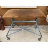 A VINTAGE METAL FRAMED VAULTING HORSE WITH SUEDE TOP, 33X27" MAX