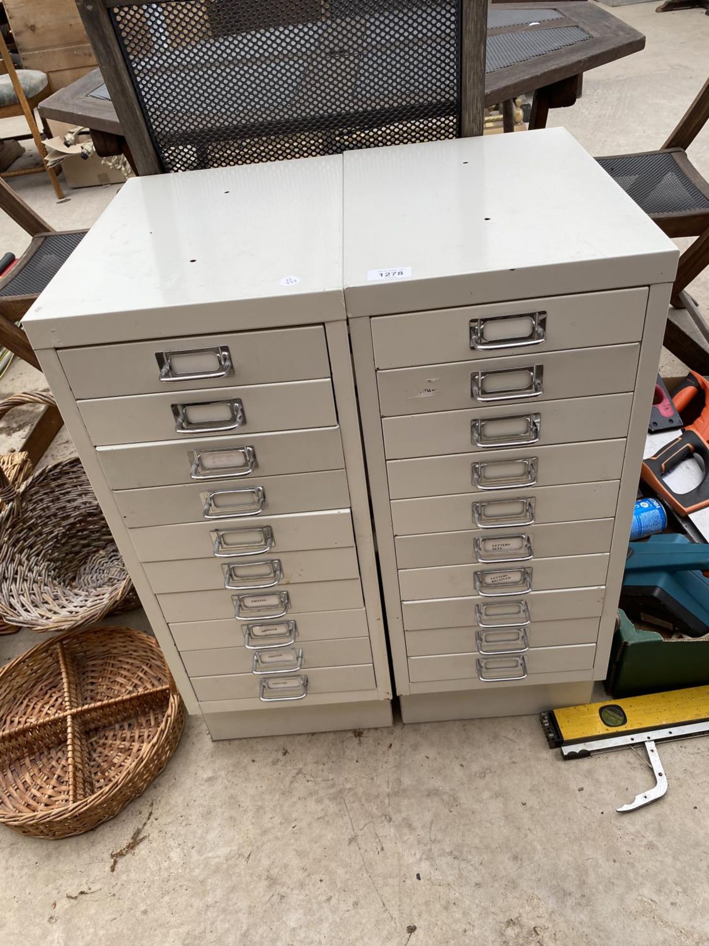 A PAIR OF MINITURE TEN DRAWER FILING CABINETS