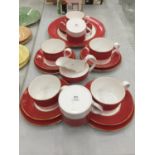 A QUANTITY OF SPODE ORANGE AND WHITE CUPS, SAUCERS, PLATES, ETC
