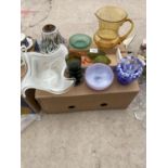 AN ASSORTMENT OF VARIOUS PIECES OF ART GLASS TO INCLUDE JUG AND A BOWL ETC