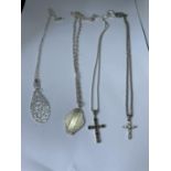 FOUR SILVER NECKLACES WITH PENDANTS