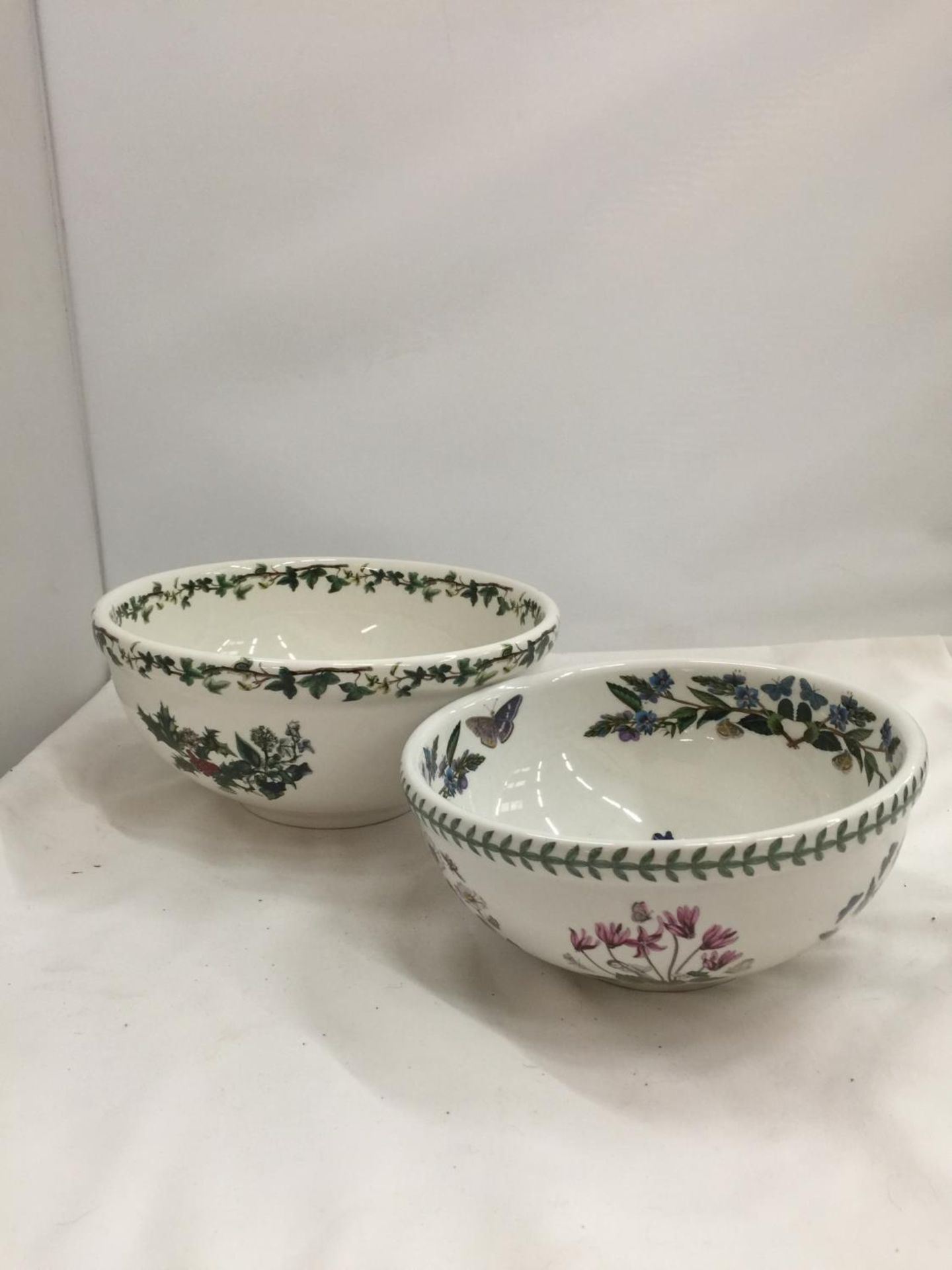 TWO PORTMERION BOWLS, ONE BEING CHRISTMAS 'THE HOLLY AND THE IVY' DIAMETER 23.5CM, THE OTHER