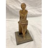 A SIGNED AUSTRIAN 'LORENZL' BRONZE OF AN ART DECO STYLE LADY A/F HEIGHT 20CM