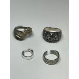 THREE MARKED SILVER RINGS AND AN EARRING GROSS WEIGHT 17.2 GRAMS