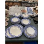 A QUANTITY OF BRITANNIA BLUE AND WHITE DINNER WARE TO INCLUDE PLATES, TUREENS, BOWLS, ETC