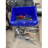 A LARGE ASSORTMENT OF TOOLS TO INCLUDE SOCKETS, A COMPRESSOR IMPACT WRENCH AND A LARGE CLAMP ETC