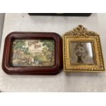 TWO PHOTO FRAMES ONE CONTAINING A PRINT OF A YOUNG QUEEN ELIZABETH, THE OTHER 'SPRING RAIN'