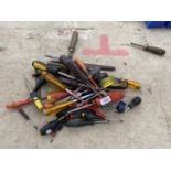 AN ASSORTMENT OF SCREW DRIVERS, CHISELS AND FILES ETC