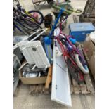 AN ASSORTMENT OF HOUSEHOLD CLEARANCE ITEMS TO INCLUDE KIDS BIKES AND KITCHEN ITEMS ETC