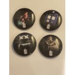 FOUR DOCTOR WHO BADGES