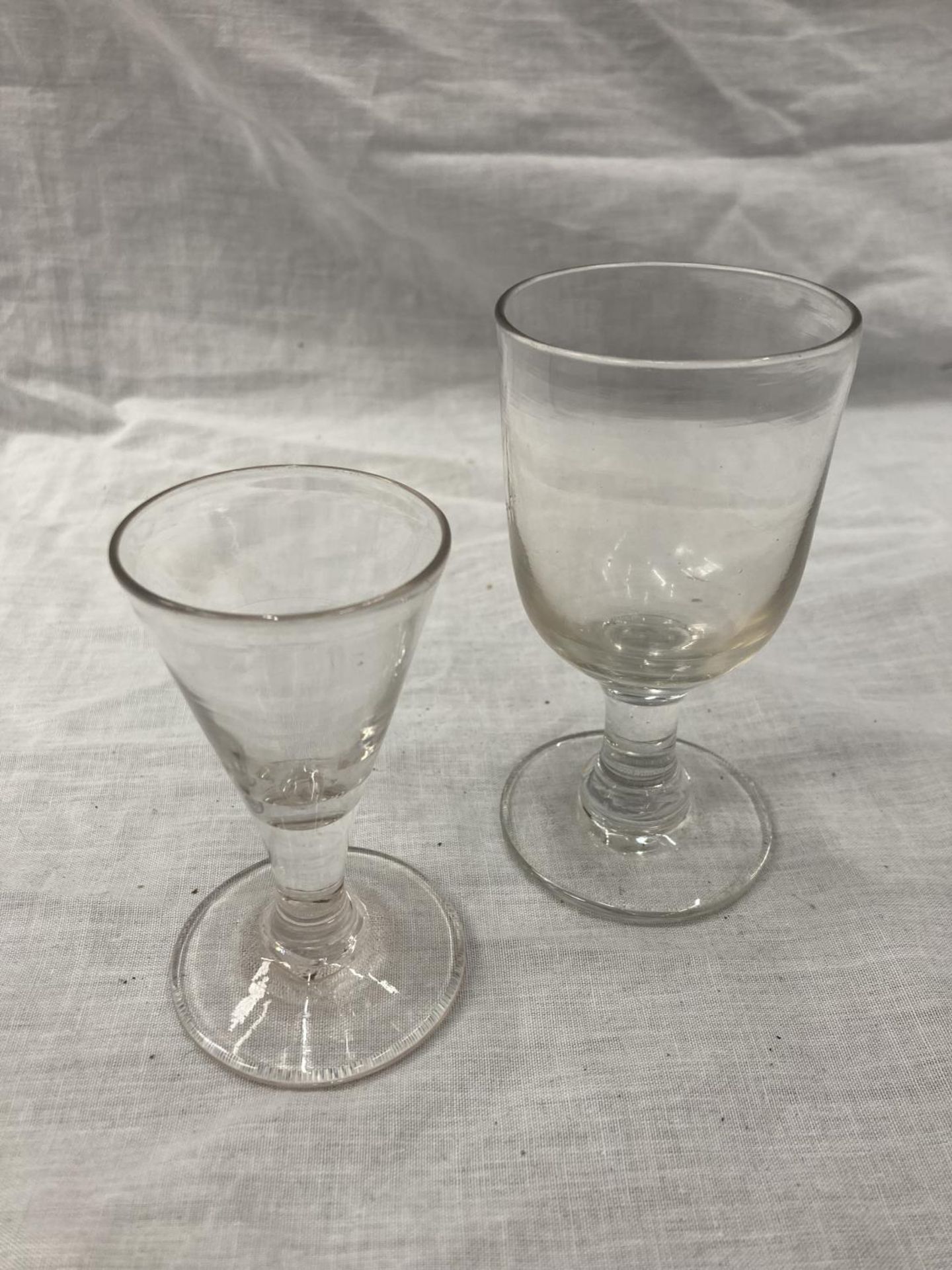 TWO HAND BLOWN CIRCA 19TH CENTURY ALE/WINE GLASSES