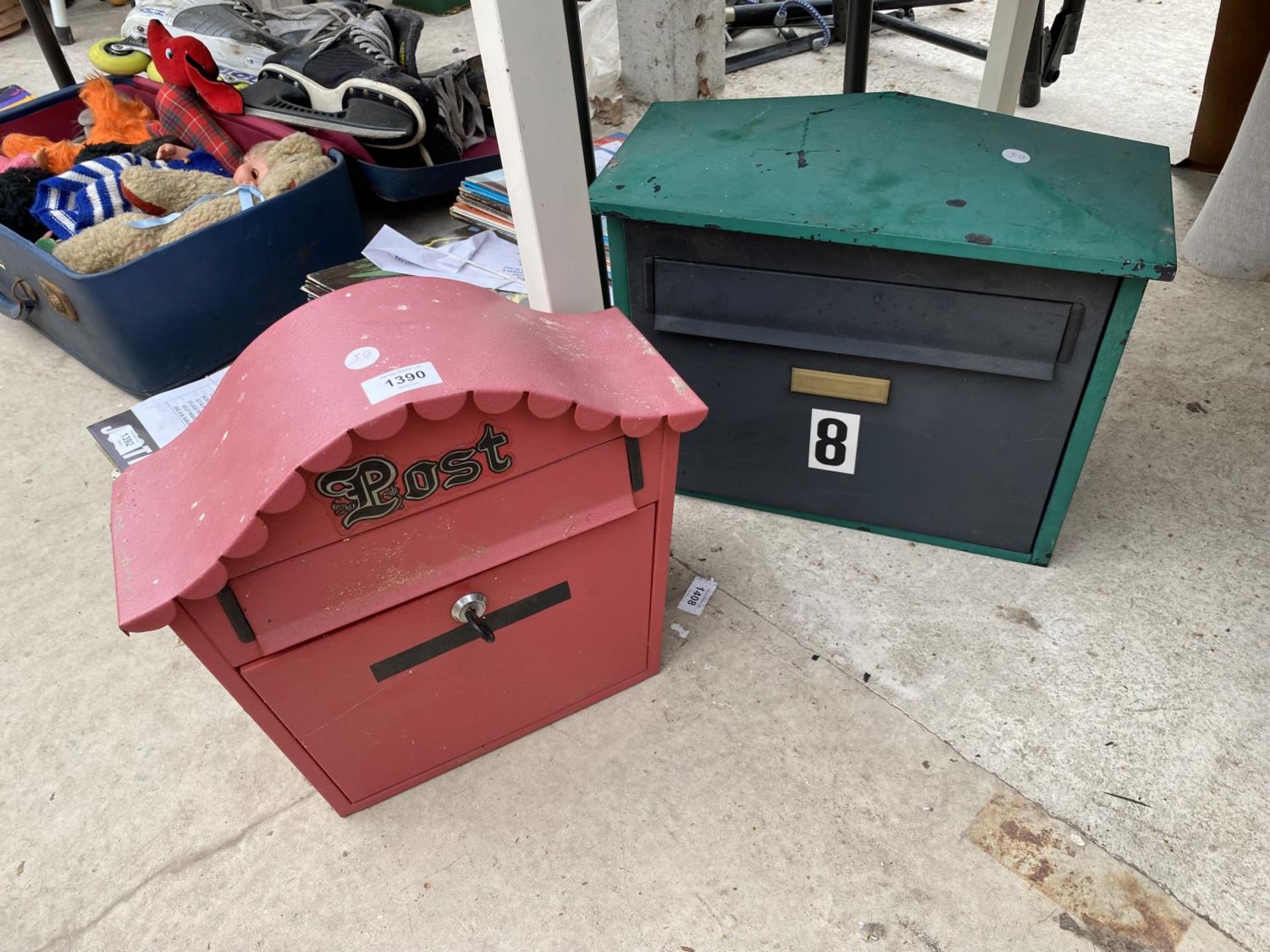 TWO METAL WALL MOUNTED POST BOXES