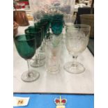 A QUANTITY OF GLASSES TO INCLUDE GREEN, WINE, PORT, ETC PLUS CLEAR WINE, ETC - 2 A/F