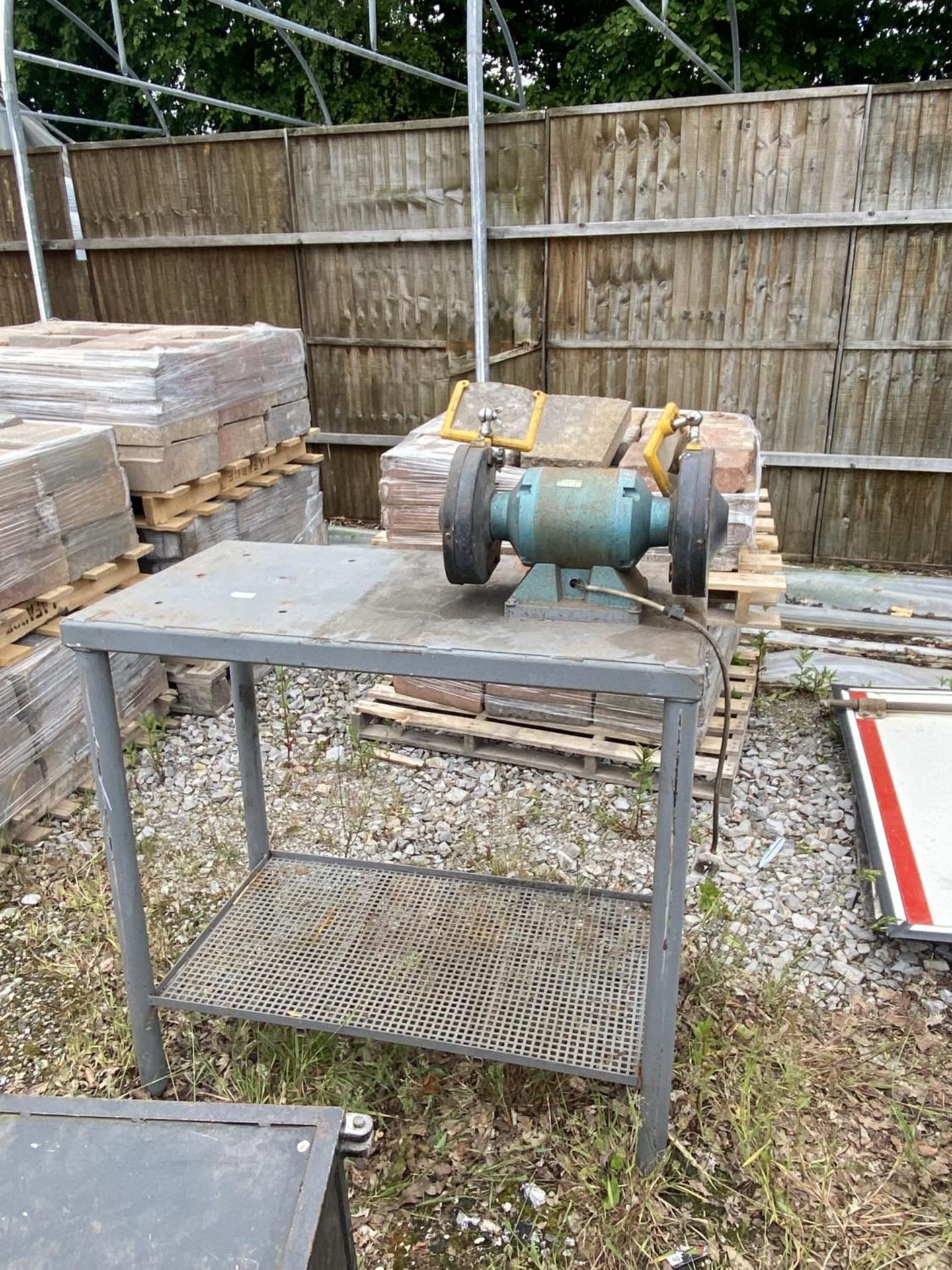 DOUBLE END BENCH GRINDER ON WORK BENCH 3'3" WIDE NO VAT