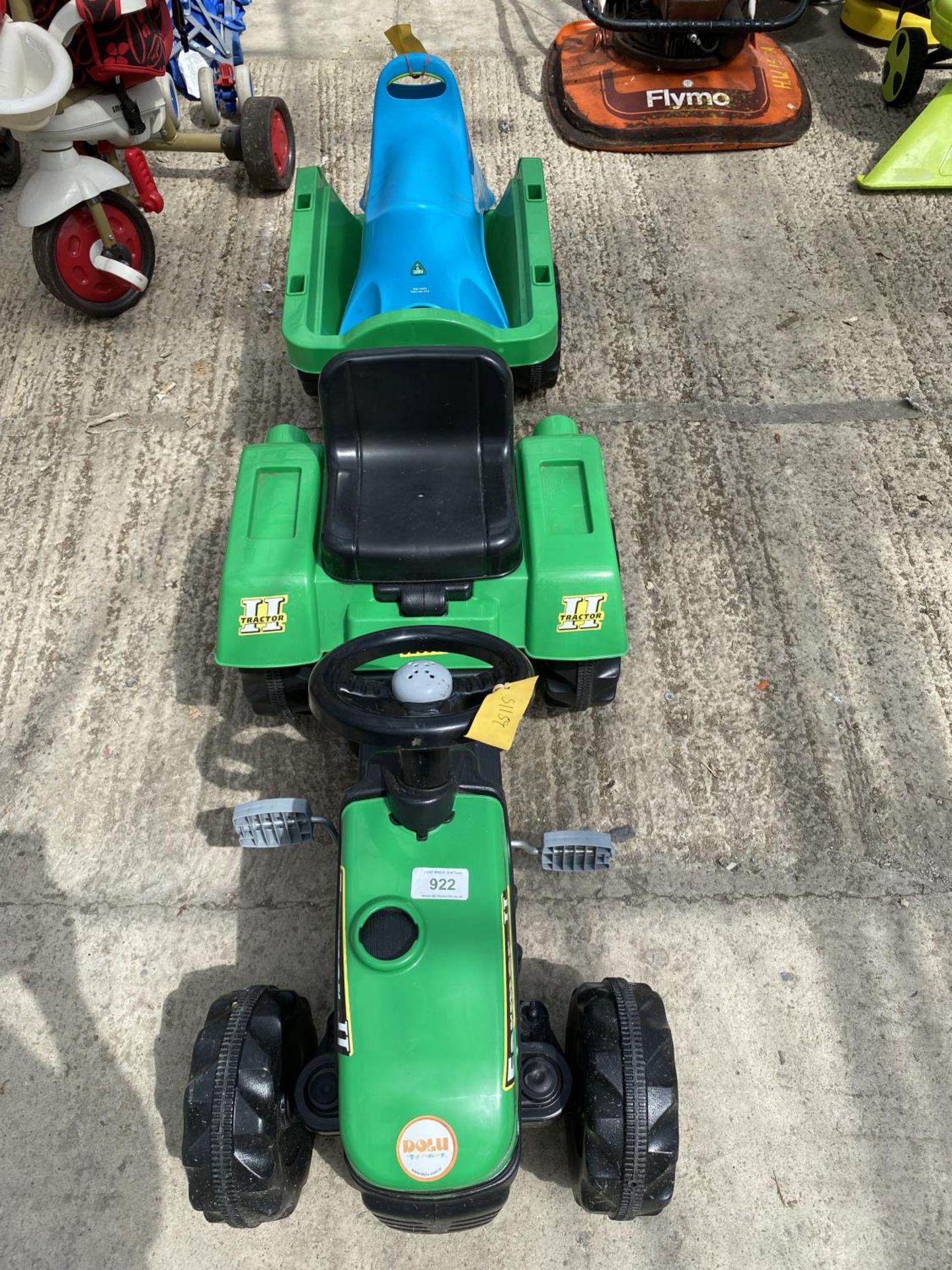 GREEN PLASTIC KIDS FARM TRACTOR WITH TRAILER IN EXCELLENT CONDITION - NO VAT