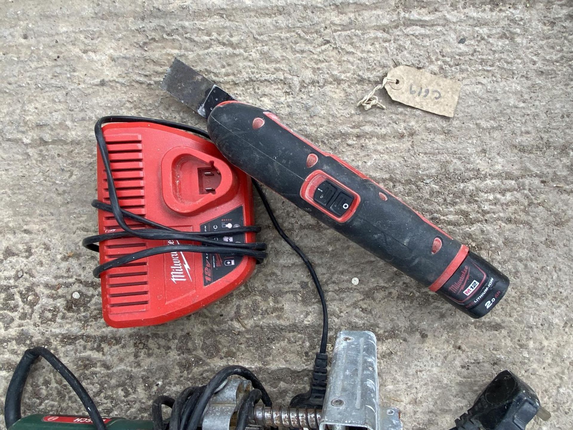 MILWAUKEE 12V MULTI PURPOSE CUTTER WITH CHARGER & A RYOBI PALM SANDER WITH CHARGER & A BOSCH - Image 4 of 4