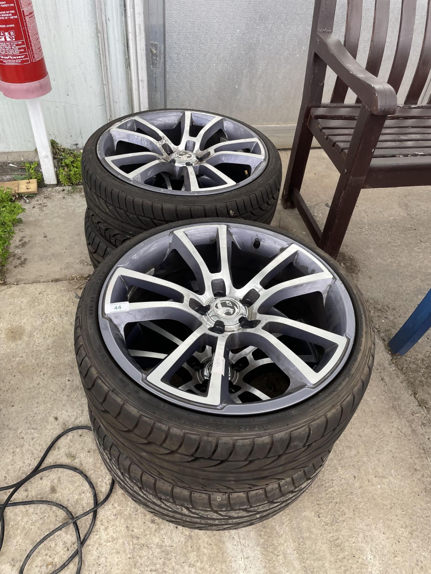 4 VAUXHALL 19" ALLOY 5 STUD WHEELS & ACHILLIES 225-35-ZR19 TYRES ONE ALLOY SCRAPPED + VAT