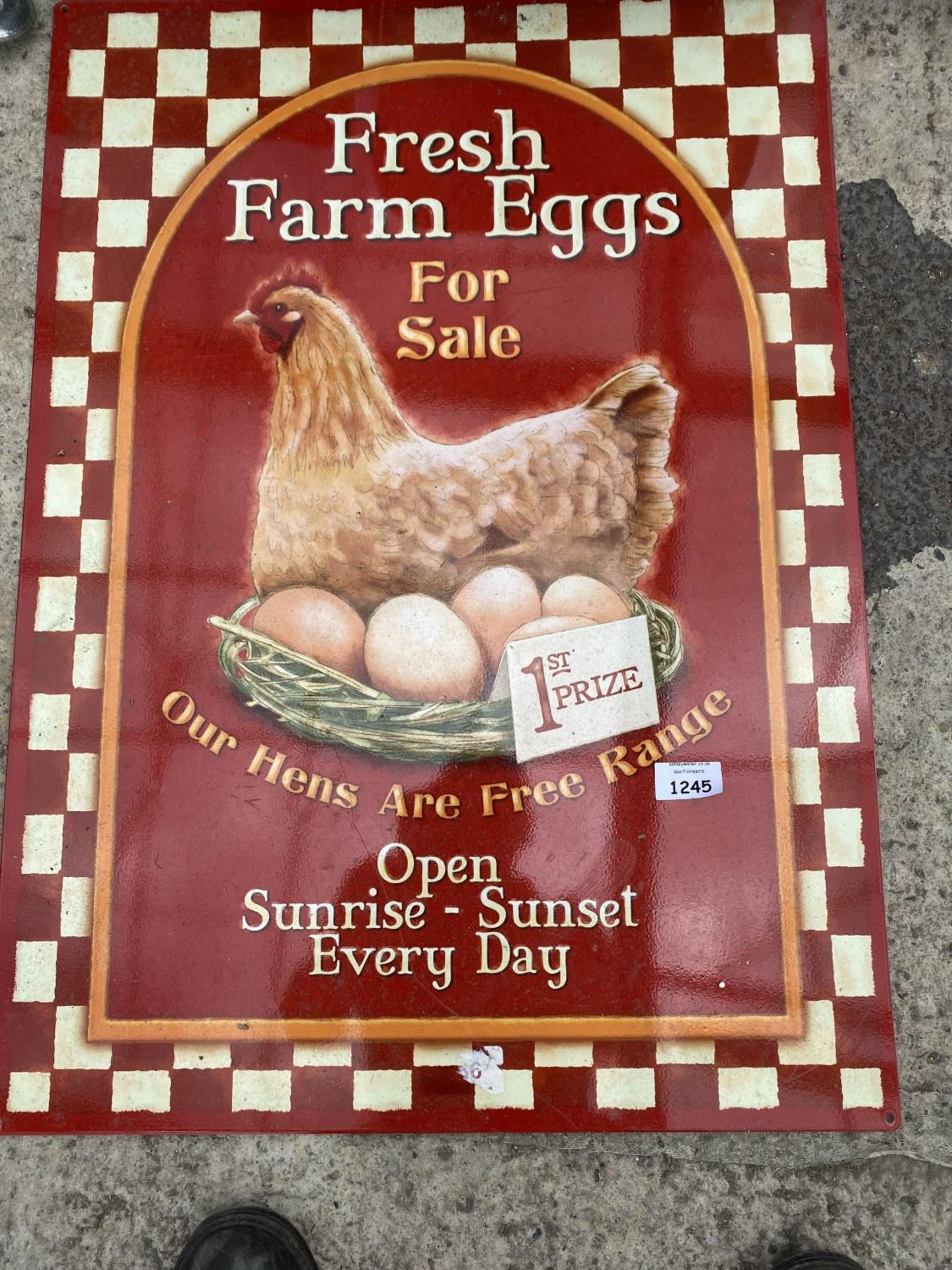 FRESH FARM EGGS TIN SIGN + VAT