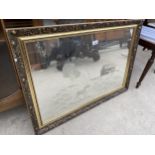 A MODERN GILT WALL MIRROR WITH ETCHED EFFECT DECORATION, 34X25"