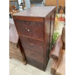 AN EARLY 20TH CENTURY STAINED BEECH FOUR DRAWER FILING CABINET, 20" WIDE