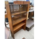 A RETRO TEAK G-PLAN UNIT TOP WITH GLASS SLIDING DOORS, 32" WIDE