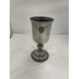 A LARGE 19TH CENTURY PEWTER GOBLET WITH LONDON TOUCHMARKS