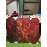 THREE PIECES OF CANVAS WALL ART THAT TOGETHER MAKE A PICTURE OF TULIPS LENGTH ALTOGETHER 120CM X