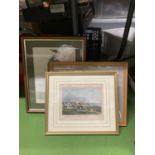 THREE FRAMED PRINTS TO INCLUDE 'A VIEW FROM PETER HOUSE, CAMBRIDGE, A CATHEDRAL AND HARWICH