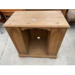 A MODERN PINE MEDIA UNIT WITH GOTHIC STYLE DOORS, 29" WIDE