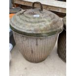 A VINTAGE GALVANISED DOLLY TUB WITH A BIN LID