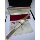 A VINTAGE ROTARY 21 JEWELS WRIST WATCH IN ORIGINAL PRESENTATION BOX WITH PAPERWORK