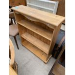 A MODERN THREE TIER OPEN PINE BOOKCASE, 33" WIDE