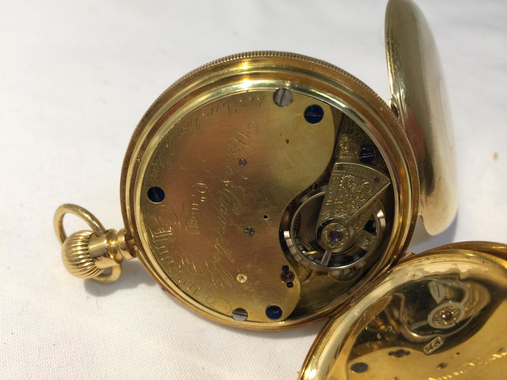 A HALLMARKED LONDON 18 CARAT GOLD HUNTER POCKET WATCH SEEN WORKING BUT NO WARRANTY. GROSS WEIGHT - Image 14 of 17