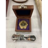 A HENRY HUGHES BRASS COMPASS AND A ENGLISH CRUSADER LOCKING KNIFE