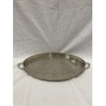 A LARGE SILVER PLATED TWIN HANDLED TRAY